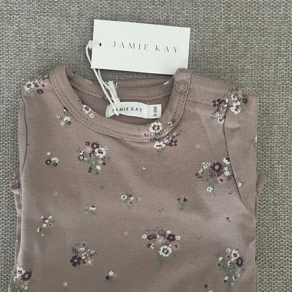 Jamie Kay Organic Cotton Long Sleeve Bodysuit - Lauren Floral Fawn